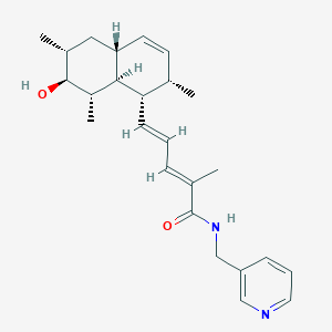 Структурная формула (2E,4E)-5-((1S,2S,4aR,6R,7S,8S,8aS)-7-hydroxy-2,6,8-trimethyl-1,2,4a,5,6,7,8,8a-octahydronaphthalen-1-yl)-2-methyl-N-(pyridin-3-yl-methyl)penta-2,4-dienamide, CAS 861718-91-4, формула C25H34N2O2