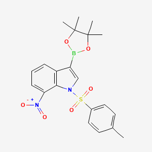 Структурная формула 7-Nitro-3-(4,4,5,5-tetramethyl-1,3,2-dioxaborolan-2-yl)-1-tosyl-1H-indole, CAS 2091135-03-2, формула C21H23BN2O6S
