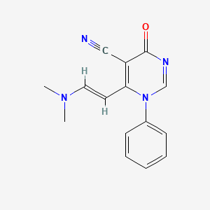 Структурная формула 5-Pyrimidinecarbonitrile,6-[2-(dimethylamino)ethenyl]-1,4-dihydro-4-oxo-1-phenyl-, CAS 103607-65-4, формула C15H14N4O