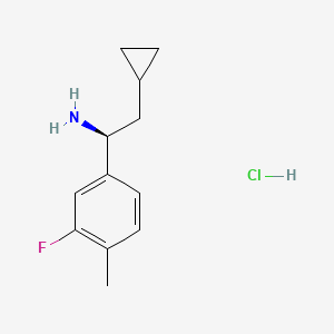 Структурная формула Benzenemethanamine, 伪-(cyclopropylmethyl)-3-fluoro-4-methyl-, hydrochloride (1:1), (伪S)-, CAS 2437236-67-2, формула C12H17ClFN