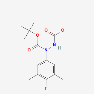 Структурная формула 1,2-Hydrazinedicarboxylic acid, 1-(4-fluoro-3,5-dimethylphenyl)-, 1,2-bis(1,1-dimethylethyl) ester, CAS 2212021-55-9, формула C18H27FN2O4