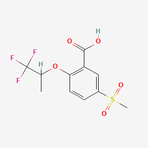 Структурная формула 5-Methylsulfonyl-2-(1,1,1-trifluoropropan-2-yloxy)benzoic acid, CAS 845616-83-3, формула C11H11F3O5S