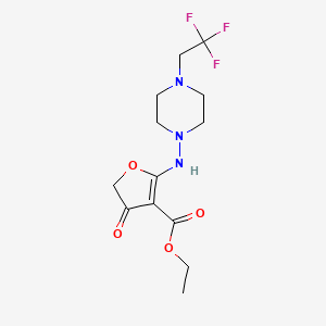 Структурная формула ethyl 4-oxo-2-((4-(2,2,2-trifluoroethyl)piperazin-1-yl)amino)-4,5-dihydrofuran-3-carboxylate, CAS 1402060-26-7, формула C13H18F3N3O4
