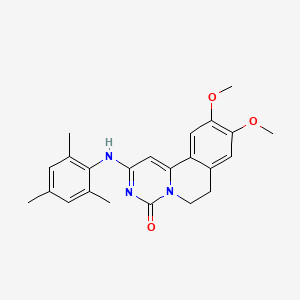 Структурная формула 9,10-dimethoxy-2-(2,4,6-trimethylanilino)-6,7-dihydropyrimido[6,1-a]isoquinolin-4-one, CAS 76536-66-8, формула C23H25N3O3