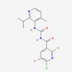 Структурная формула 2,6-dichloro-5-fluoro-N-((2-isopropyl-4-methylpyridin-3-yl)carbamoyl)nicotinamide, CAS 2252403-81-7, формула C16H15Cl2FN4O2