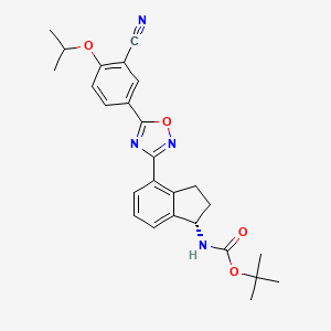 Структурная формула (R)-tert-butyl (4-(5-(3-cyanophenyl)-1,2,4-oxadiazol-3-yl)-2,3-dihydro-1H-inden-1-yl)carbamate, CAS 1306763-71-2, формула C26H28N4O4