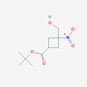 Структурная формула tert-butyl (1s,3s)-3-(hydroxymethyl)-3-nitrocyclobutane-1-carboxylate, CAS 2654798-33-9, формула C10H17NO5