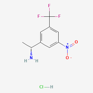 Структурная формула (R)-1-(3-Nitro-5-(trifluoromethyl)phenyl)ethan-1-amine hydrochloride, CAS 2230840-47-6, формула C9H10ClF3N2O2