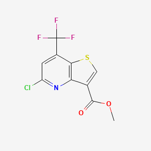 Структурная формула METHYL 5-CHLORO-7-(TRIFLUOROMETHYL)THIENO[3,2-B]PYRIDINE-3-CARBOXYLATE, CAS 648859-81-8, формула C10H5NO2F3Scl