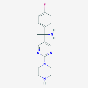 Структурная формула 5-Pyrimidinemethanamine, α-(4-fluorophenyl)-α-methyl-2-(1-piperazinyl)-, CAS 1704492-10-3, формула C16H20FN5