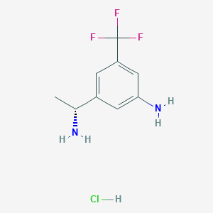 Структурная формула 3-1-aminoethyl-5-(trifluoromethyl)aniline hydrochloride, CAS 2664977-33-5, формула C9H12ClF3N2