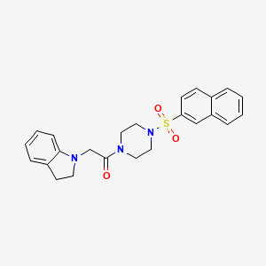 Структурная формула 2-(indolin-1-yl)-1-(4-(naphthalen-2-ylsulfonyl)piperazin-1-yl)ethan-1-one, CAS 871096-98-9, формула C24H25N3O3S