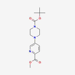 Структурная формула 1-Piperazinecarboxylic acid, 4-[6-(methoxycarbonyl)-3-pyridinyl]-, 1,1-dimethylethyl ester, CAS 1354355-85-3, формула C16H23N3O4