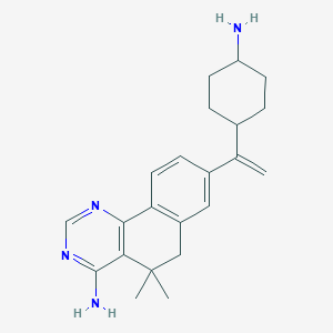 Структурная формула 8-{1-[(1R,4R)-4-aminocyclohexyl]ethenyl}-5,5-dimethyl-5,6-dihydrobenzo[h]quinazolin-4-amine, формула C22H28N4