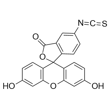 Структурная формула Изотиоцианат флуоресцеина (FITC, CAS 3326-32-7, формула C21H11NO5S