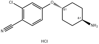 Структурная формула 4-(((1r,4r)-4-Aminocyclohexyl)oxy)-2-Chlorobenzonitrile гидрохлорид, CAS 1335049-54-1, формула C13H16Cl2N2O