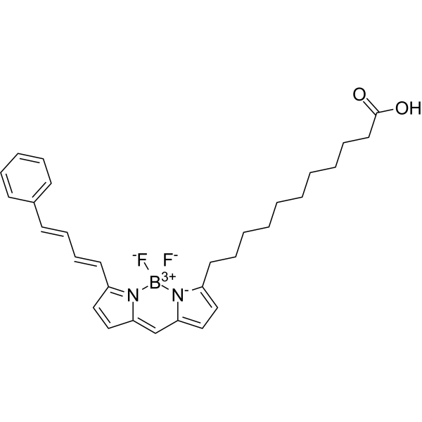Структурная формула BODIPY 581/591 C11 — производное борофторпрена BODIPY с хорошей светостабильностью и низким уровнем флуоресцентных артефактов, CAS 217075-36-0, формула C30H35BF2N2O2