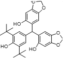 Структурная формула 6,6'-((3,5-Di-трет-бутил-4-Hydroxyphenyl)methylene)bis(benzo[d][1,3]dioxol-5-Ol)