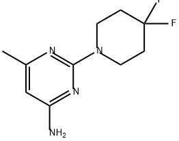 Структурная формула 2-(4,4-Difluoropiperidin-1-Yl)-6-Methylpyrimidin-4-амин, CAS 2446613-63-2, формула C10H14F2N4