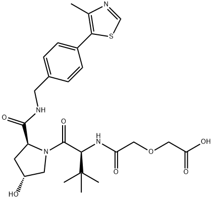 Структурная формула L-Prolinamide, N-[2-(carboxymethoxy)ацетил]-3-метил-L-Valyl-4-гидрокси-N-[[4-(4-метил-5-Thiazolyl)фенил]метил]-, (4r)-, CAS 2225940-55-4, формула C26H34N4O7S