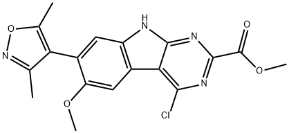 Структурная формула 9h-Pyrimido[4,5-B]индол-2-карбоновая кислота, 4-хлор-7-(3,5-Dimethyl-4-Isoxazolyl)-6-Methoxy-, метил эфир, CAS 1627722-23-9, формула C18H15ClN4O4