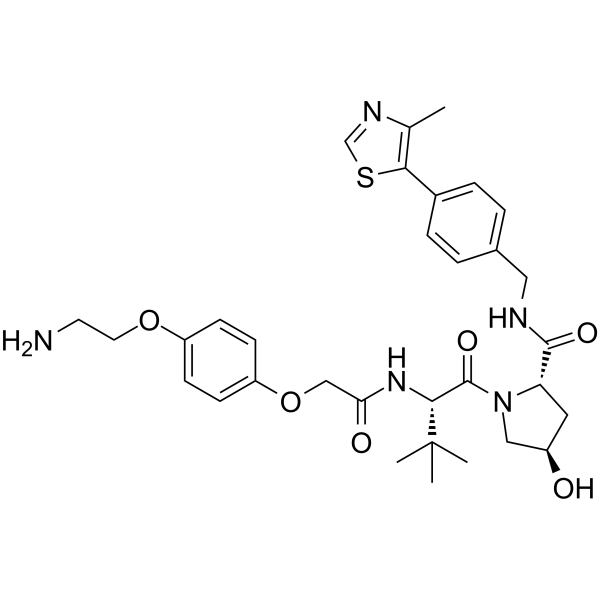Структурная формула (S,R,S)-AHPC-O-Ph-PEG1-NH2, CAS 2361117-24-8, формула C32H41N5O6S