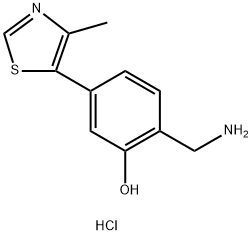 Структурная формула 2-(aminomethyl)-5-(4-Methylthiazol-5-Yl)фенол гидрохлорид, CAS 2411635-80-6, формула C11H13ClN2Os