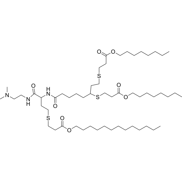 Структурная формула A1T2C3 （CP-LC-1067） is a highly мощный ионизируемый липид designed for lung-таргетный мрнк доставка, CAS 3091879-17-0, формула C54H103N3O8S3