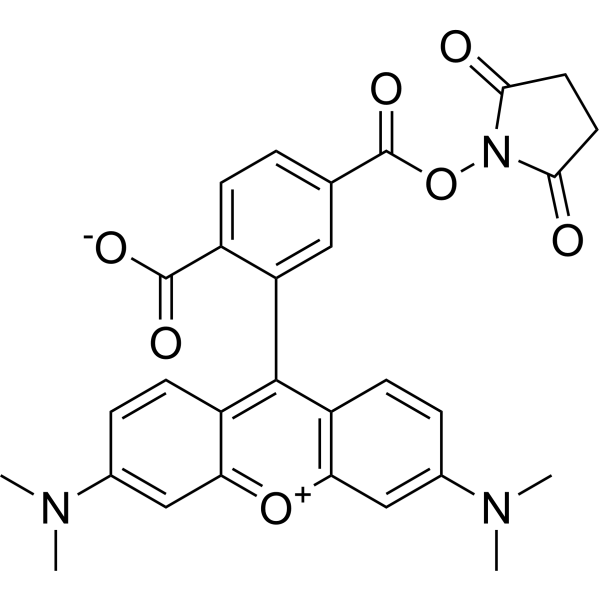 Структурная формула 6-TAMRA-SE (эфир 6-TAMRA-NHS, CAS 150810-69-8, формула C29H25N3O7