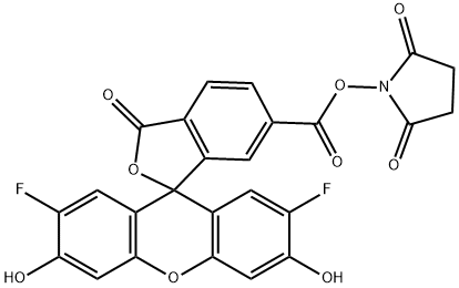 Структурная формула 6-OG488 NHS эфир, CAS 198139-50-3, формула C25H13NO9F2