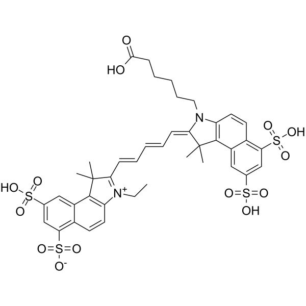 Структурная формула Sulfo-Cyanine5.5 — водорастворимый цианиновый краситель для дальнего красного спектра/ближнего ик-диапазона, например, для визуализации in vivo, CAS 210892-23-2, формула C41H44N2O14S4