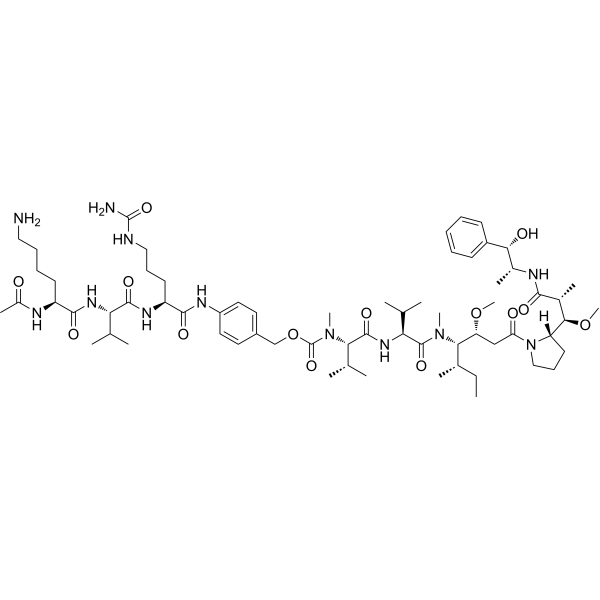 Структурная формула Ac-Lys-Val-Cit-PABC-MMAE, CAS 1650569-89-3, формула C66H108N12O14