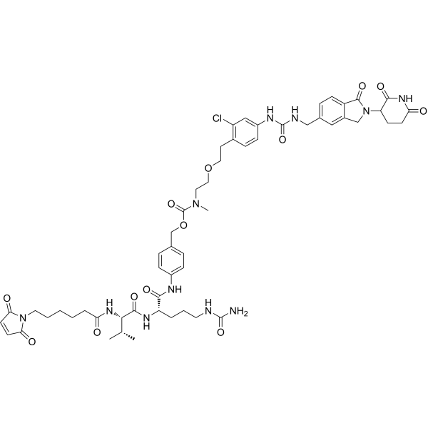 Структурная формула MC-VC-PABC-амид-PEG1-CH2-CC-885, CAS 2722697-82-5, формула C55H68ClN11O13