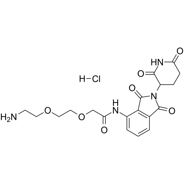 Структурная формула Талидомид-амидо-ПЭГ2-NH2 гидрохлорид, CAS 2380273-73-2, формула C19H23ClN4O7